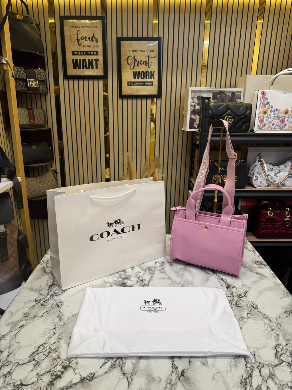 C-inspired Cargo Tote In Canvas With Dust Bag And Carry Bag (Pink)