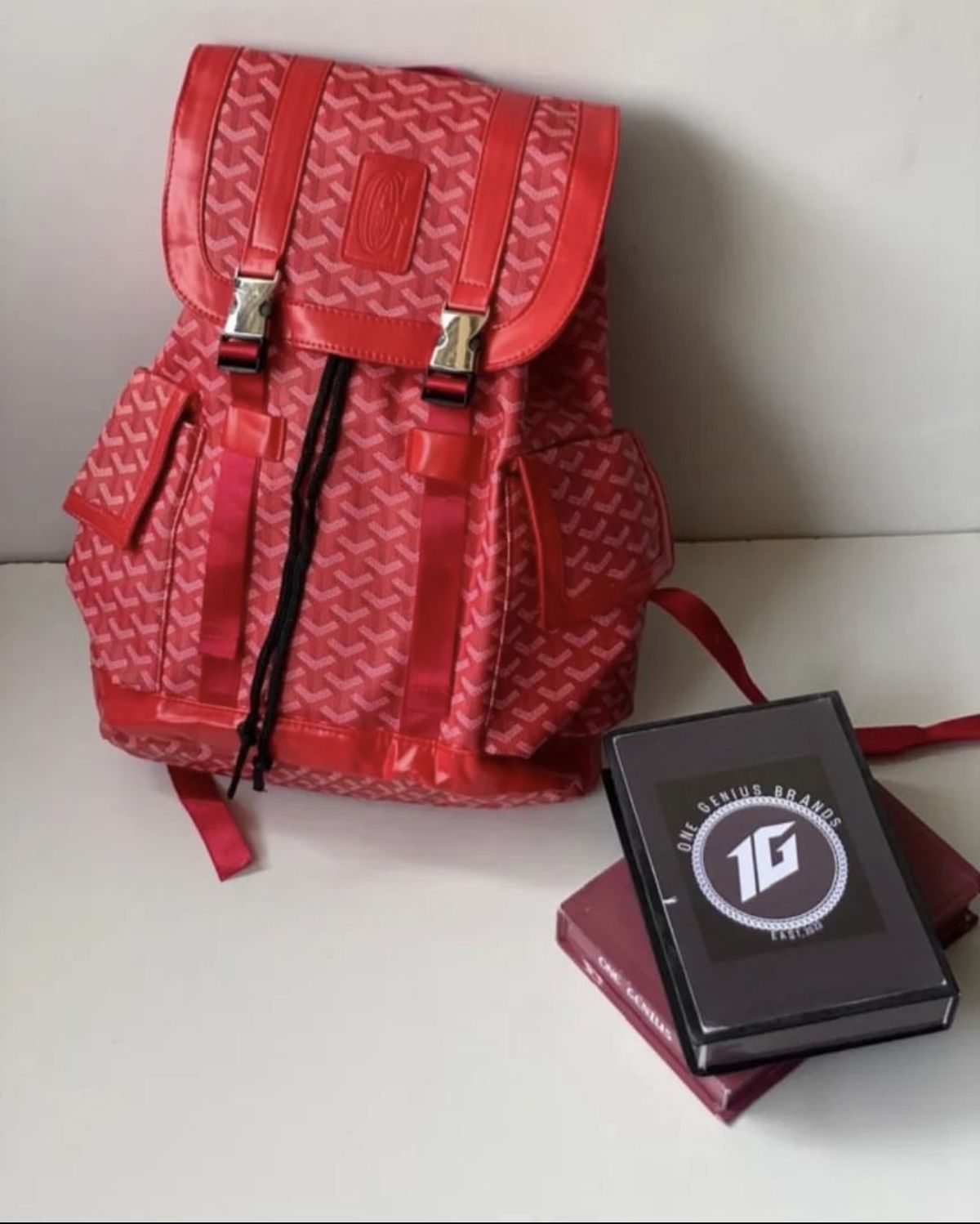 Goyard Inspired Alpin Backpack In Ian Pattern Premium Quality (Red)
