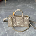 LV-Inspired On The Go East West Bi-Color Monogram Handbag With Double Box Packaging (Khaki)
