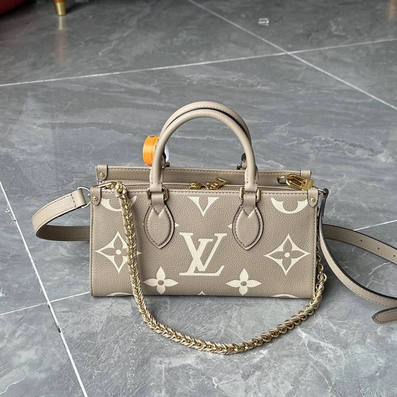 LV-Inspired On The Go East West Bi-Color Monogram Handbag With Double Box Packaging (Khaki)
