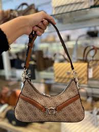 Guess Signature Monogram Baguette Shoulder Bag With Box And Dust Bag (Brown)