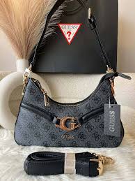 Guess-Inspired Signature Monogram Baguette Shoulder Bag With Box And Dust Bag (Grey)