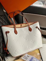 LV-Inspired Neverfull Embossed Premium Quality Tote Bag With Box And Dust Bag (White)