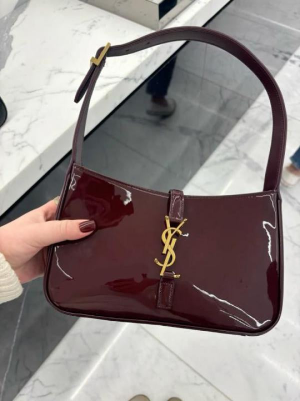 Ysl-Inspired Patent Hobo Bag Glossy with Box(Burgundy)