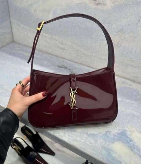Ysl-Inspired Patent Hobo Bag Glossy with Box(Burgundy)