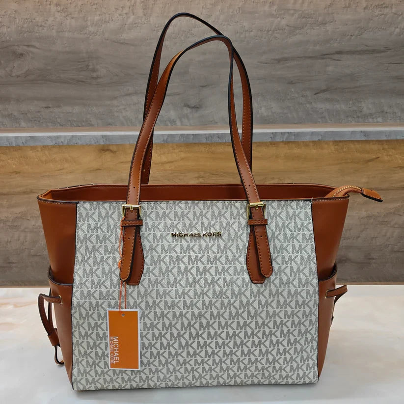 MK-inspired Voyager Premium Quality Tote Bag With Dust Bag (Beige Brown)