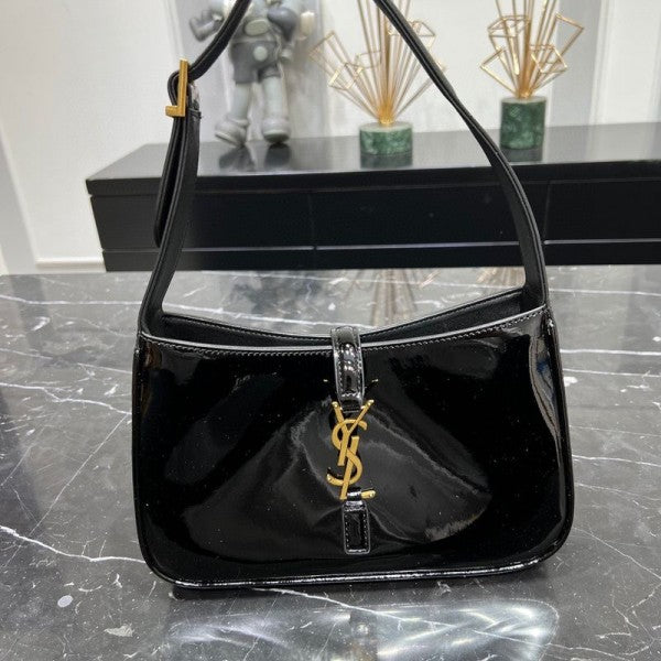 Ysl-Inspired Patent Hobo Bag Glossy with Box (Black)