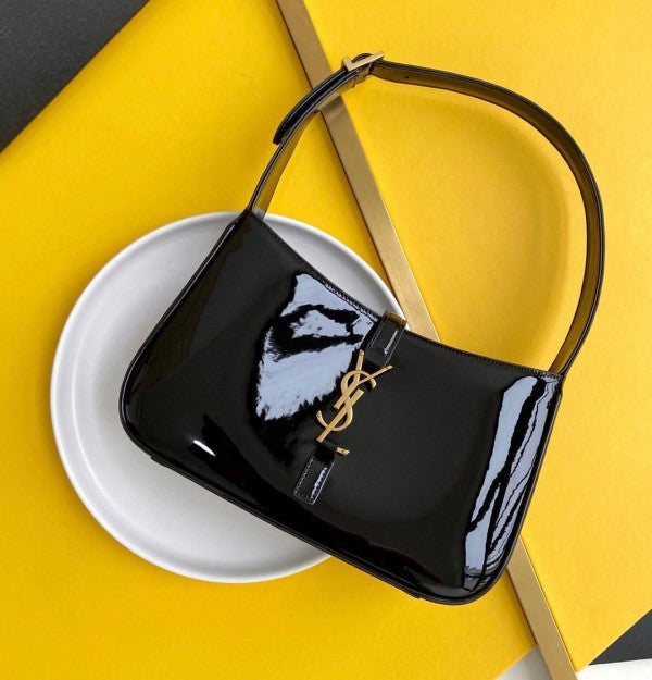Ysl-Inspired Patent Hobo Bag Glossy with Box (Black)